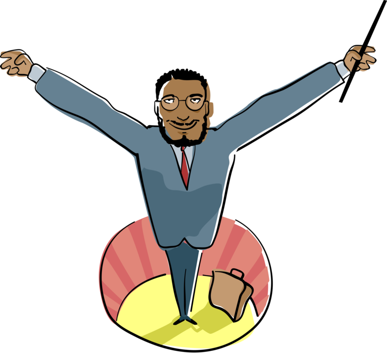 Vector Illustration Of Business Executive Maestro Conducting - Cartoon (767x700)