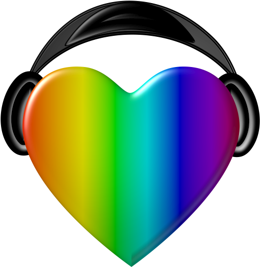 Rainbow Headphones Image - Heart With Headphones Png (579x595)