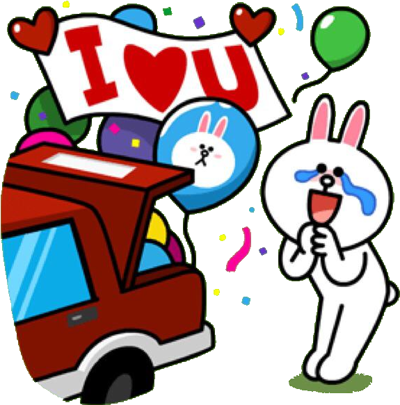Cony Touched By Balloons Popping Out From The Boot - Brown And Cony In Car (632x640)