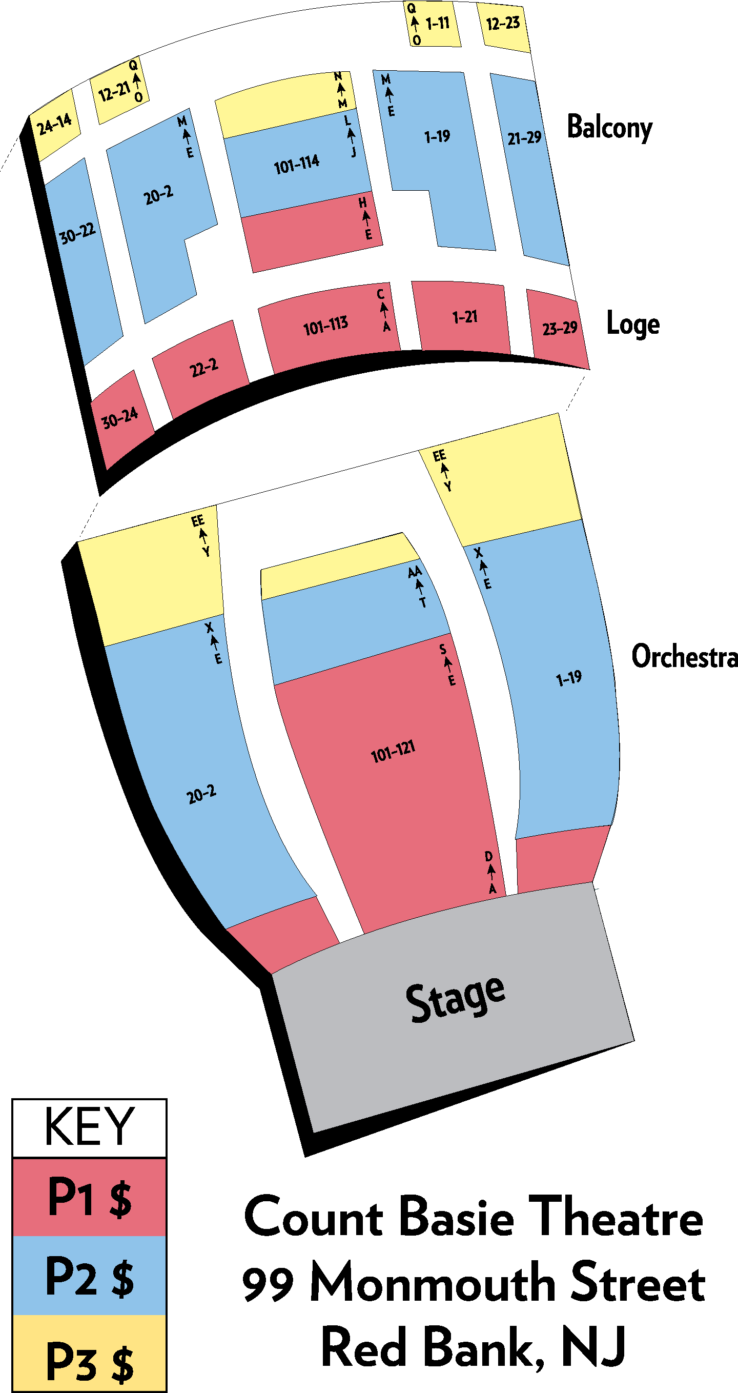 2017-18 Season Pops Seating At Count Basie Center For - Count Basie Theatre Seating Chart (1440x2717)