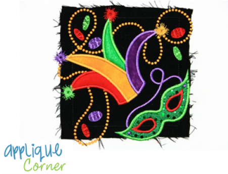 Jester Hat Beads Mask Applique Design - Appliquecornerdesign 388 Karneval Maske Applikation (450x450)