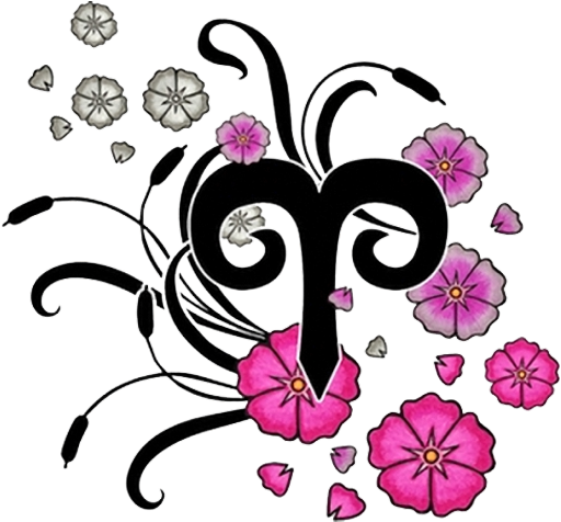 Aries Zodiac Sign With Pink Flowers Tattoo Design - Virgo Sign With Flowers (520x475)