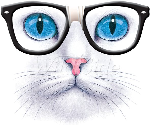 Blue Eyed Cat Nerd Glasses - T Shirts For Cat Lovers (600x600)
