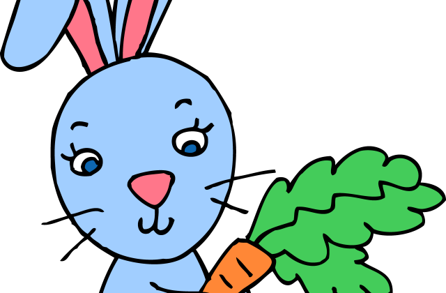 Blue Bunny Rabbit With Carrot Free Clip Art - Clip Art (640x420)