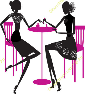 Clipart 18291 Two Girls On A Table Silhouette - Silhouette With Women Drinking Wine (360x398)