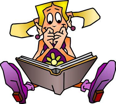 Girl Person Reader Book Blonde Happy Sitti - Reader Png (377x340)