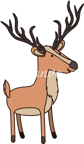 Deer Cartoon With Long Horns - Vector Graphics (550x550)