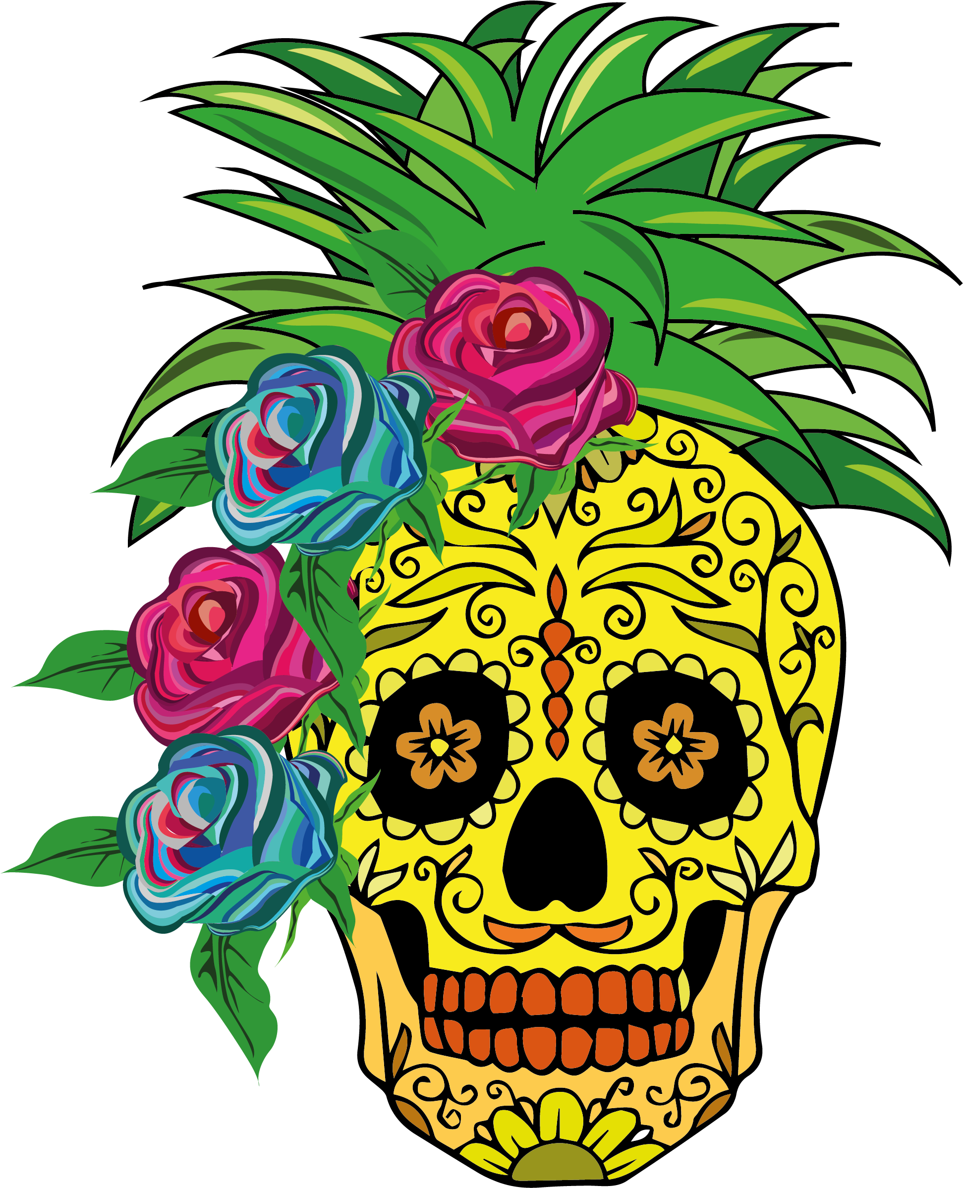 Piña Loca - - Wall Tapestry Wall Art Skull Flower Print Bedroom Tapestry (2018x2396)