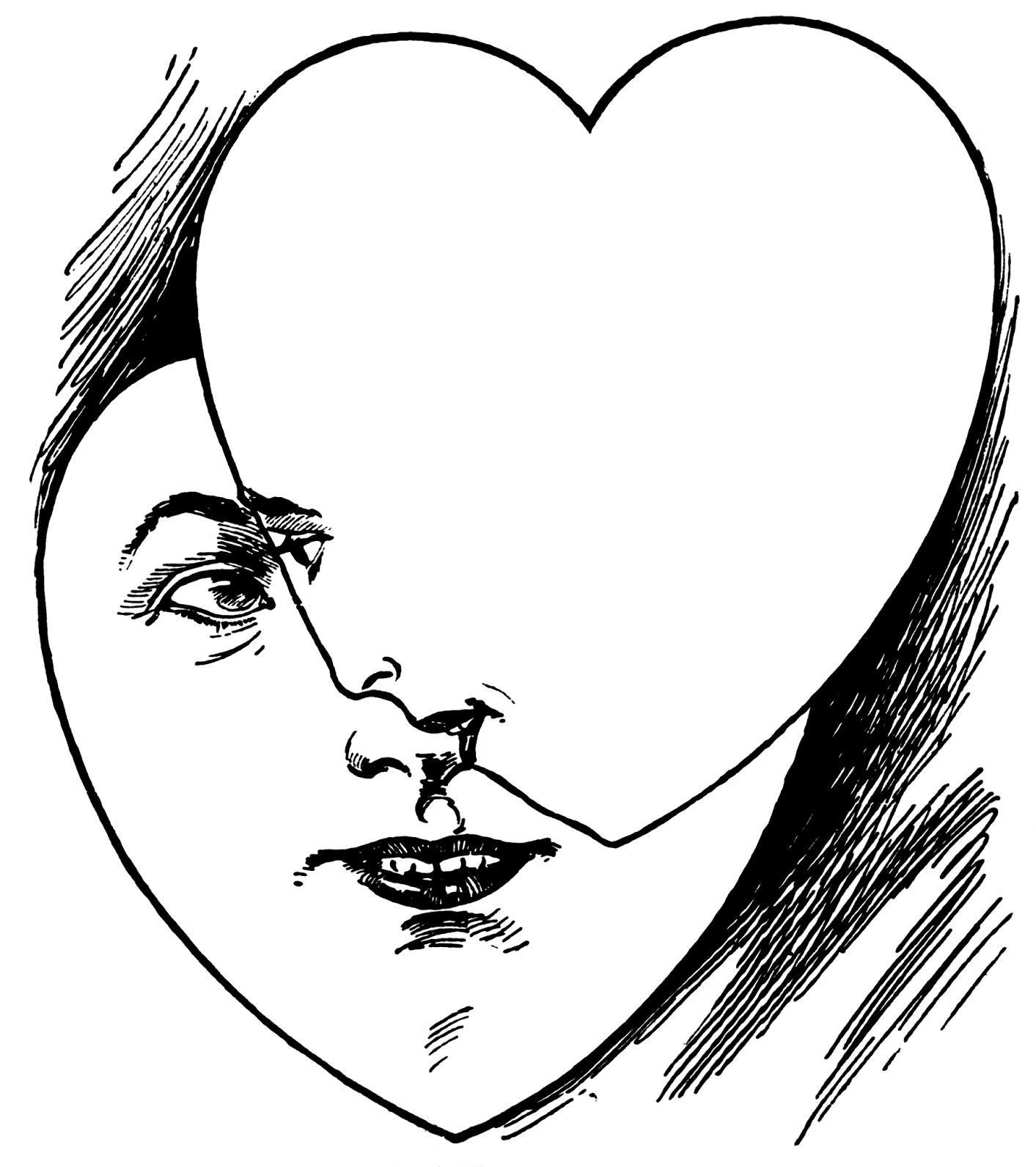Vintage Heart Faces Illustration, Public Domain - Illustration (1440x1600)