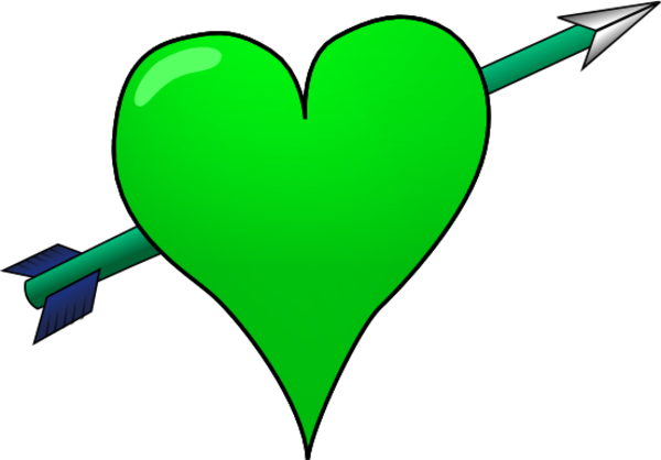 Heart With Arrow Through It Clip Art - Green Heart Arrow (600x418)