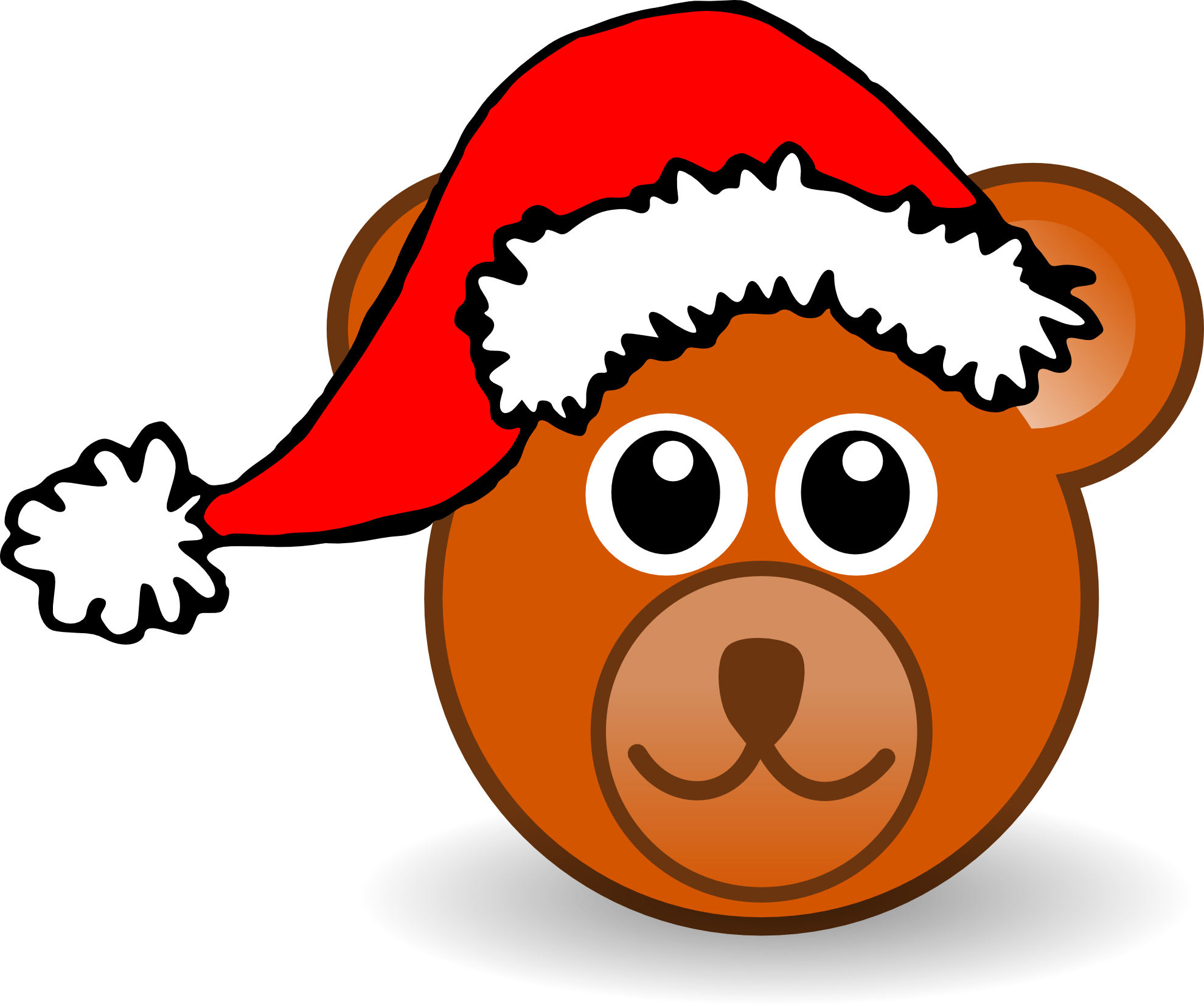 Funny Teddy Bear Face Brown With Santa Claus Hat - Christmas Bear Shower Curtain (2400x2006)
