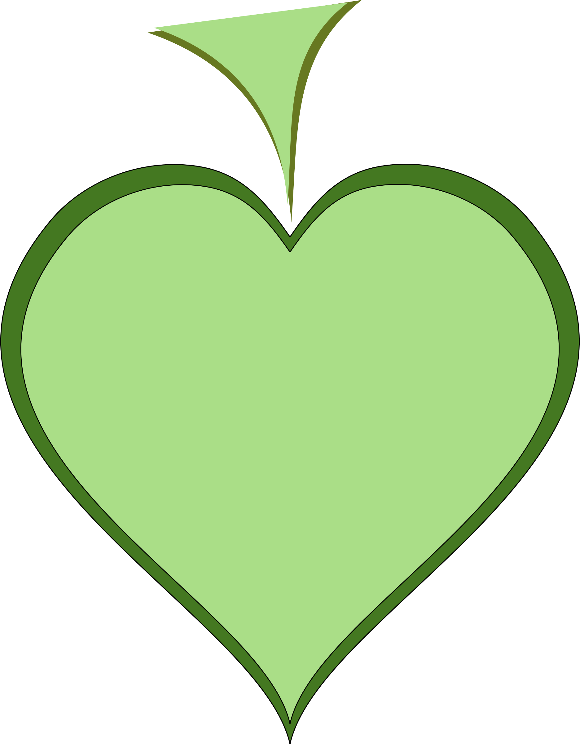 Cartoon Green Clipart - Clip Art Thick Heart (1872x2400)