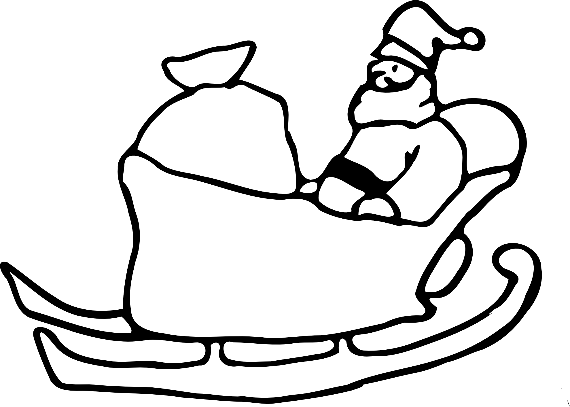 Santa And Reindeer Clipart Black And White - Santa On His Sleigh (1979x1413)