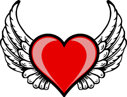 Heart Wing Amor Cupid Love Valentine Heart - Love Heart With Wings (442x340)