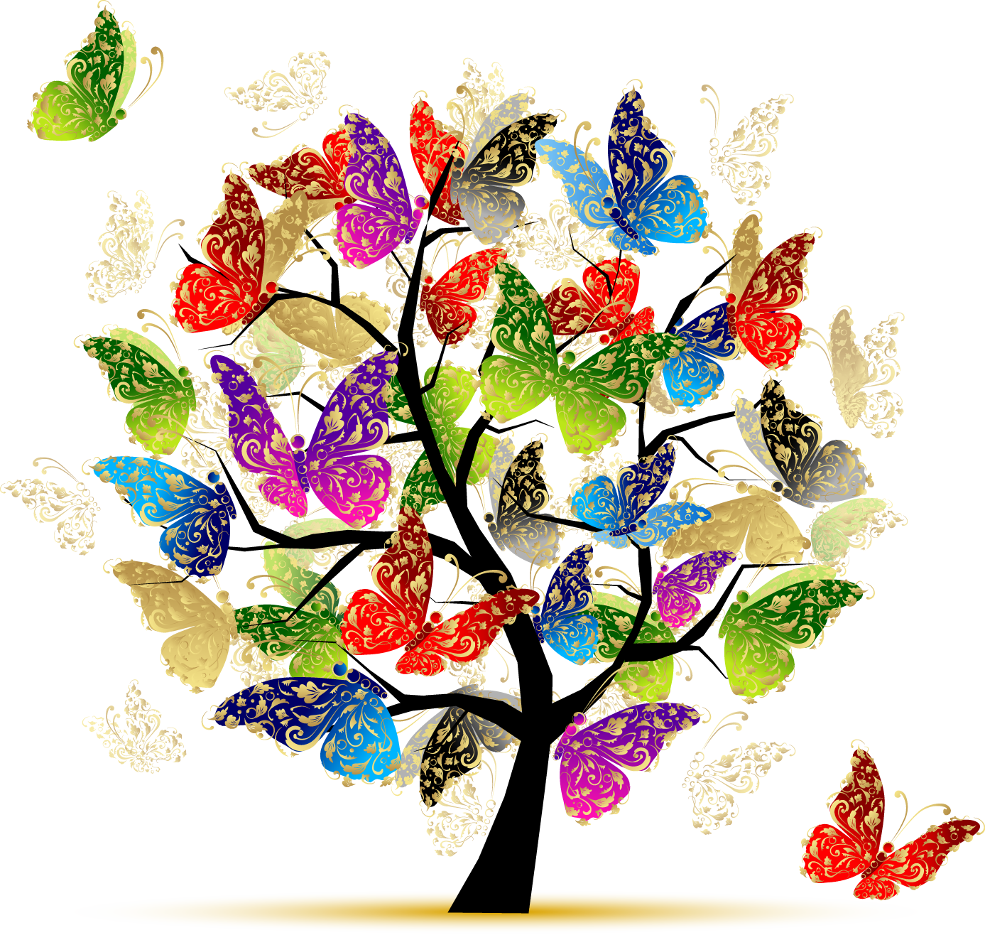“ Butterfly Tree Illustration - Tree Of Life Butterflies (1387x1316)