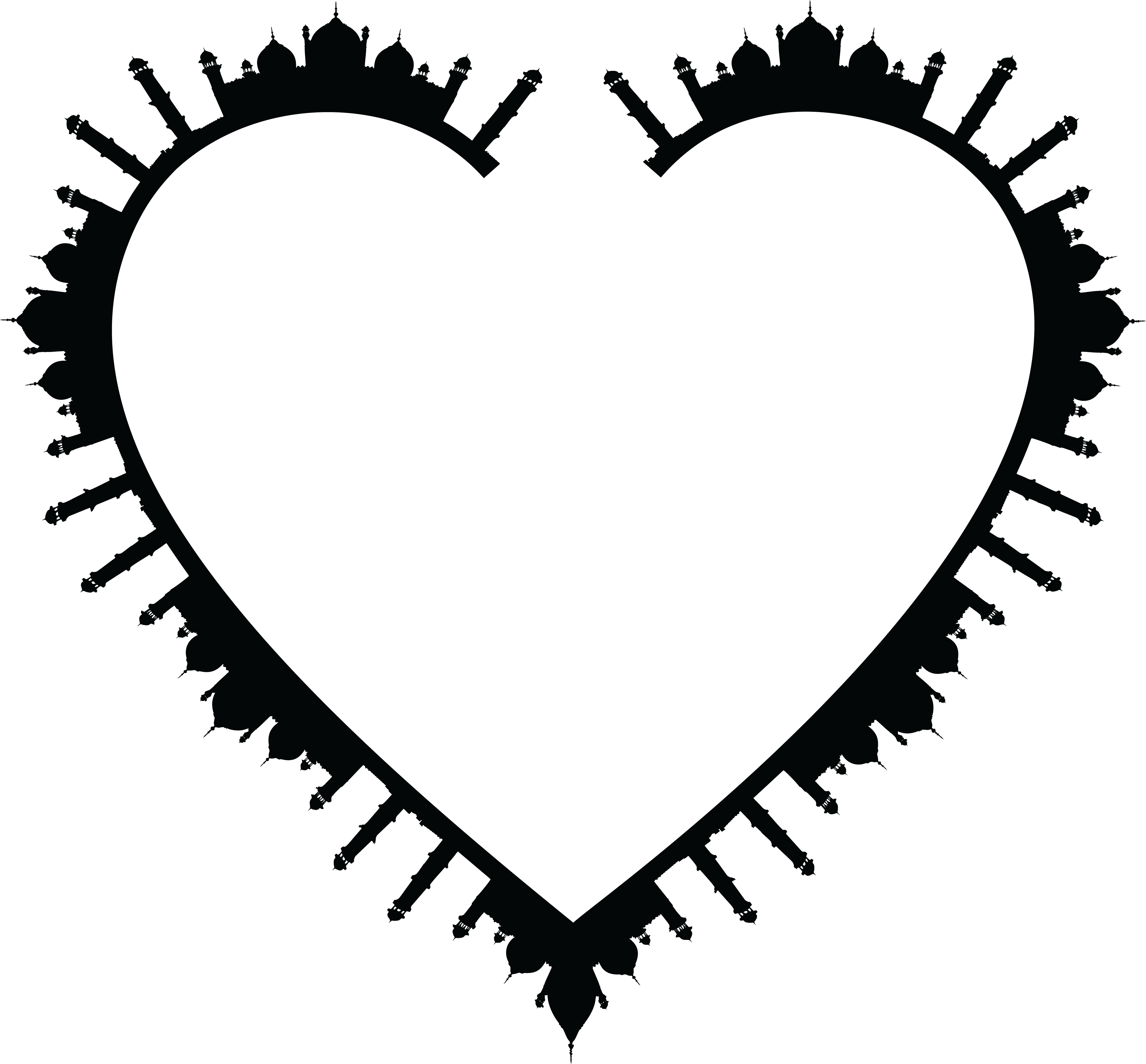 Free Clipart Of A Heart Frame Of Mosques In Black And - Mosque (4000x3712)
