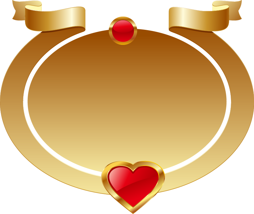 Gold Oval Frame Red Heart-shaped Ribbon - Png Frame Rebben (808x682)
