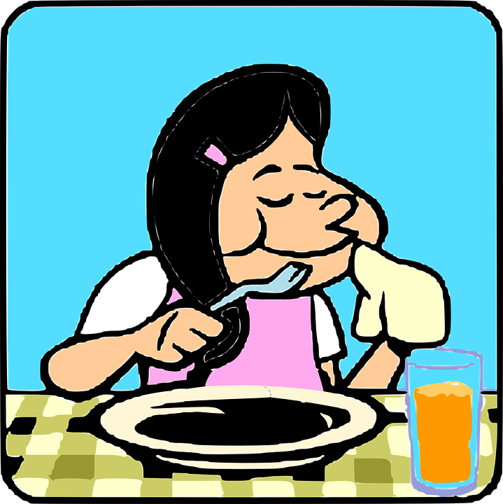 Cartoon Girl Eating Breakfast (719x720)