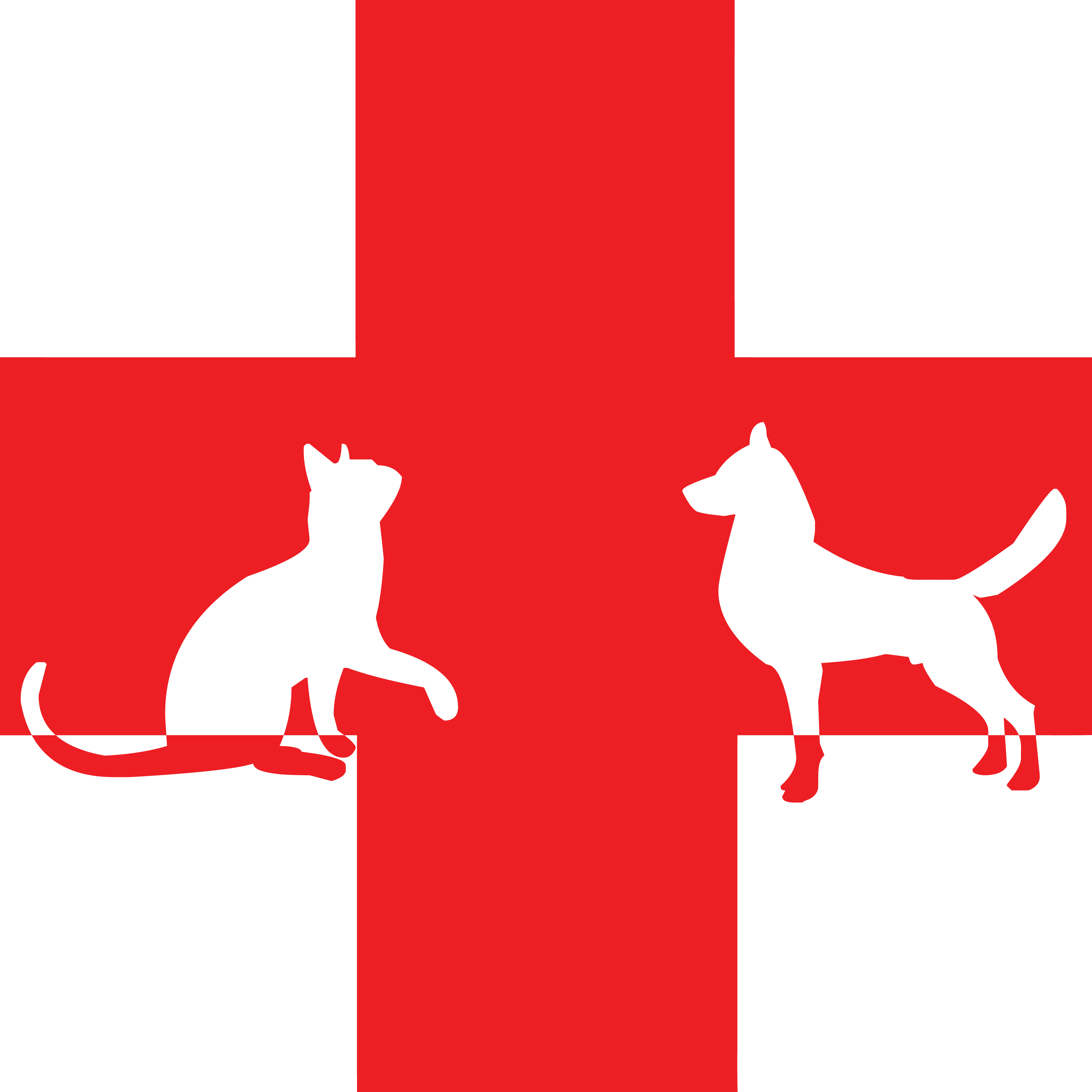 Free Clipart Of A Silhouetted Cat And Dog With A Red - First Aid Vet Sign (4000x3999)