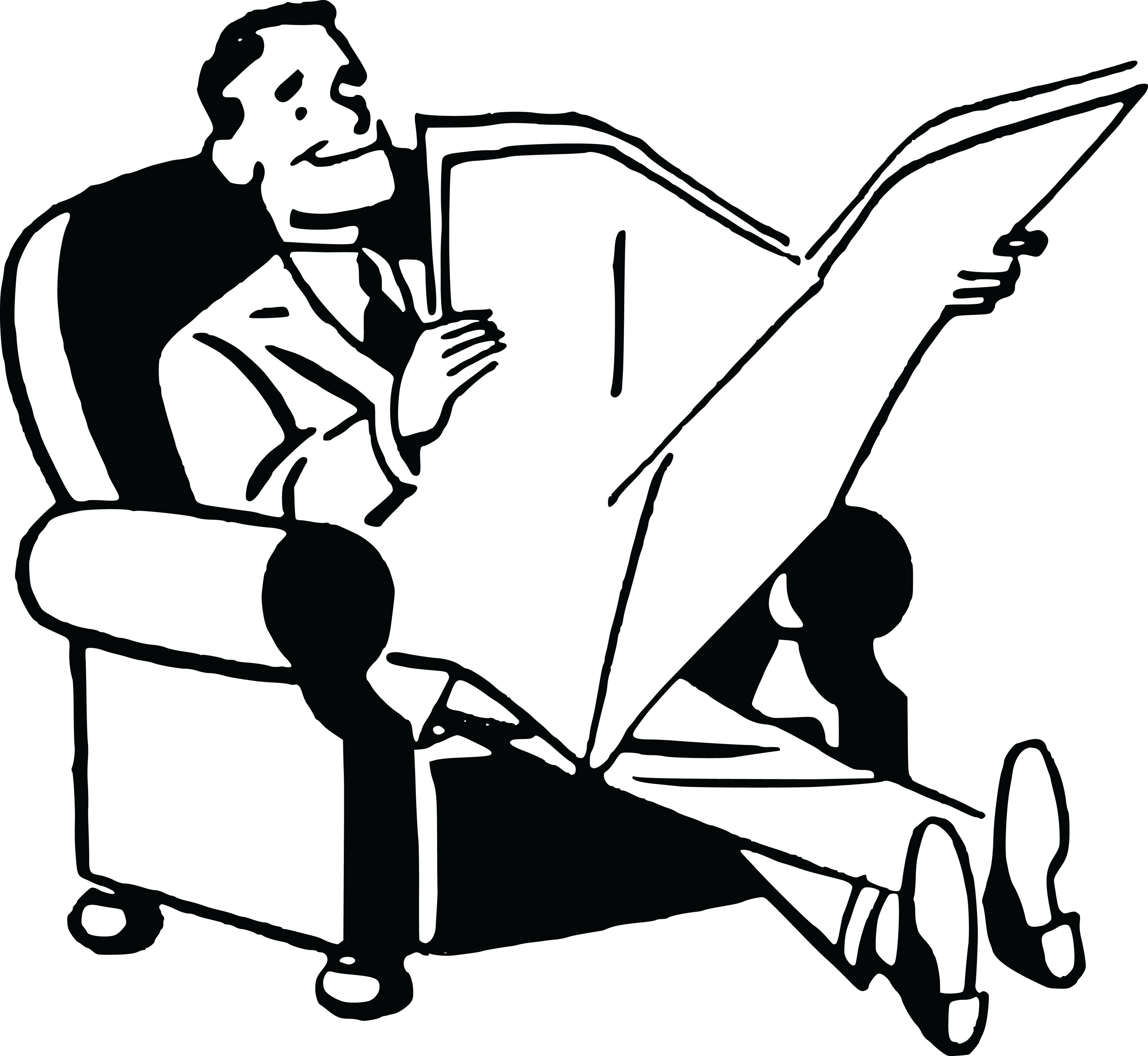 Free Clipart Of A Black And White Retro Man Reading - Man Reading Newspaper Clipart (4000x3683)