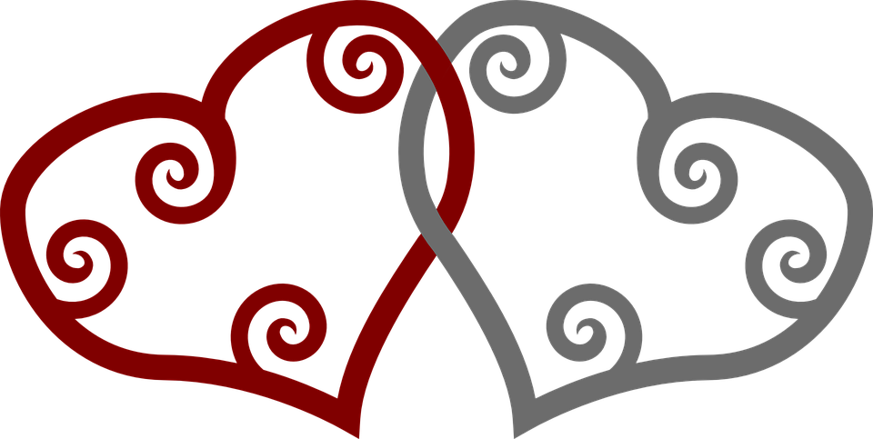 Two Hearts Shapes Red Grey Intersection - Love Hearts Shower Curtain (960x483)