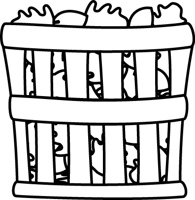 Black And White Basket Of Leaves - Line Art (396x406)