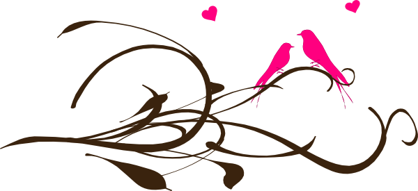 Flowers And Birds Heart Wall Art Sticker Decal, Black, (600x275)