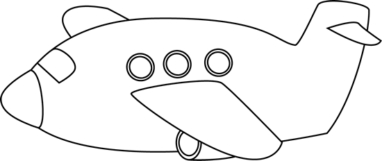 Black And White Airplane - Airplane Clipart Black And White Cute (550x232)