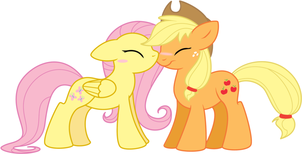 My Little Pony Shipping Is Magic Wallpaper Called Appleshy - Fluttershy And Applejack Kiss (1024x565)
