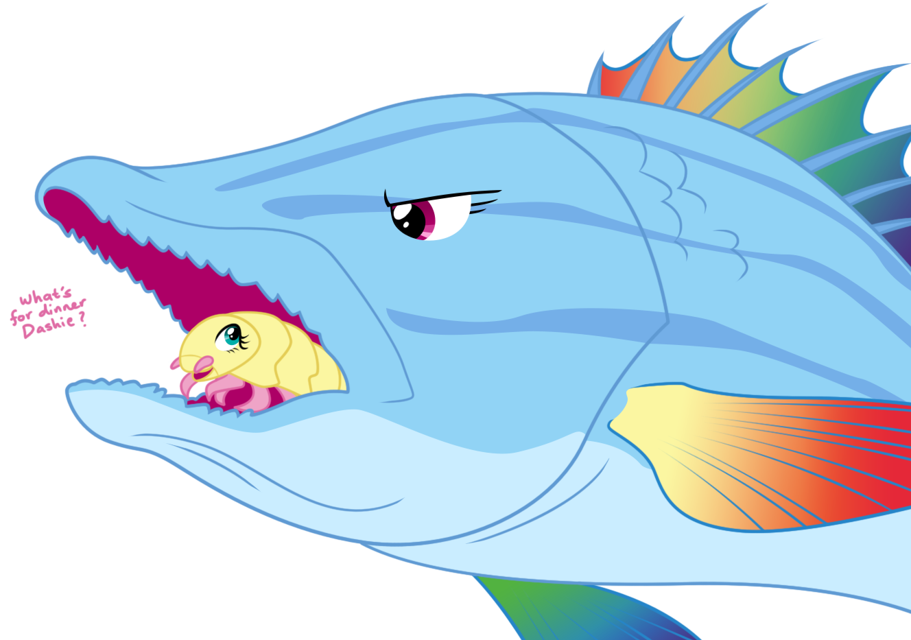 Equestria-prevails, Cymothoa Exigua, Fish, Fishified, - Rainbow Dash Eats Fluttershy (1500x1000)