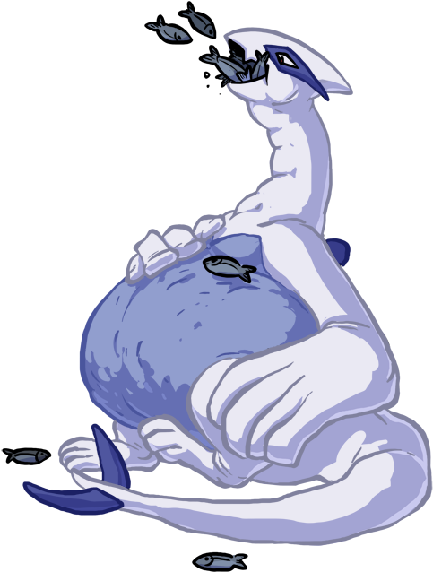 Lugia Eating Fish By Fat-feraligatr - Feraligatr Drawings (547x680)