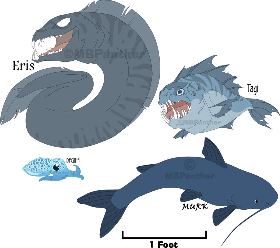 Trash Eating Fish And A Squid By Mbpanther - Cartilaginous Fish (949x841)