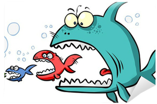Cartoon Big Fish Eating Up The Smaller - Fish Eat Fish Eat Fish (400x400)