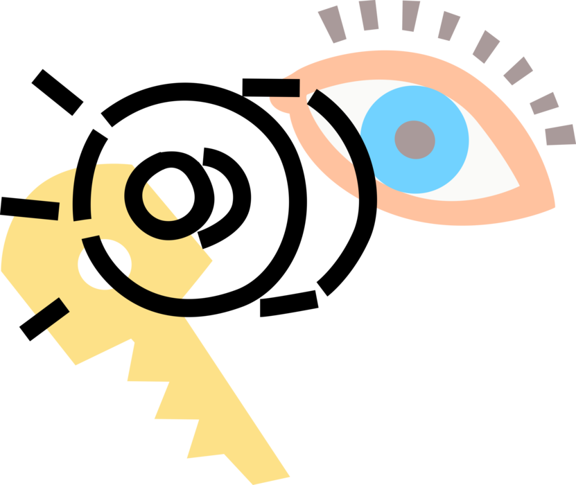 Vector Illustration Of Eyeball, Security Key, Contact - Circle (831x700)