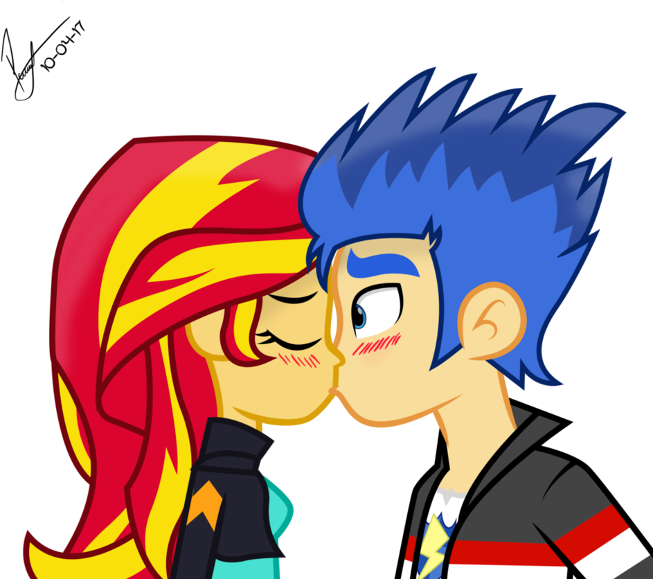Stolen Kiss By Paulysentry - Sunset Shimmer And Flash Sentry Kiss (951x839)