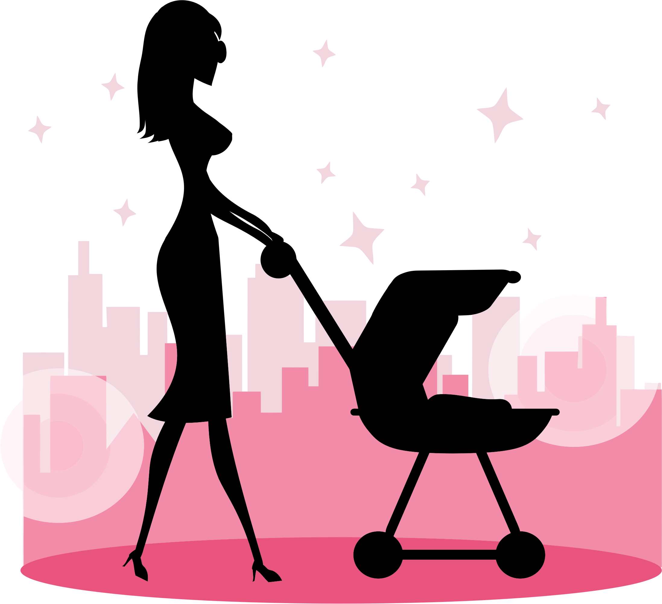 Women Clipart Baby - Mom And Stroller Silhouette (2195x2003)