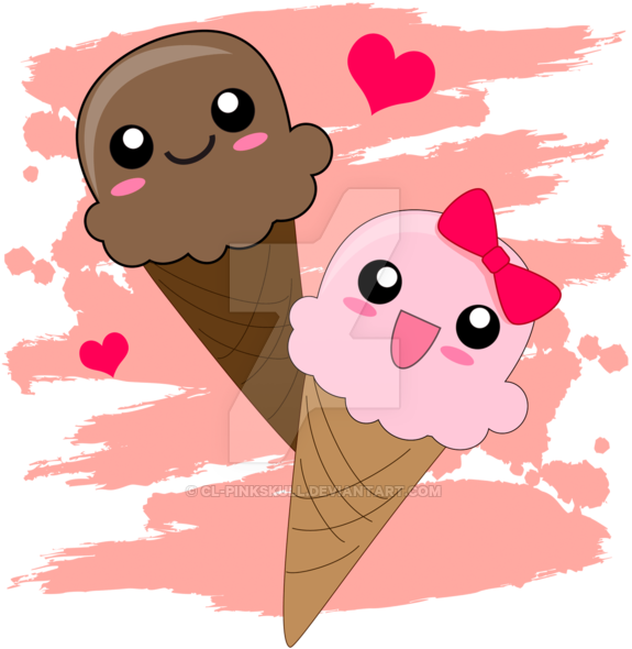 Kawaii Ice Cream Cones By Cl Pinkskull D5wcnbf Feedyeti - Kawaii Ice Cream Cone (600x600)