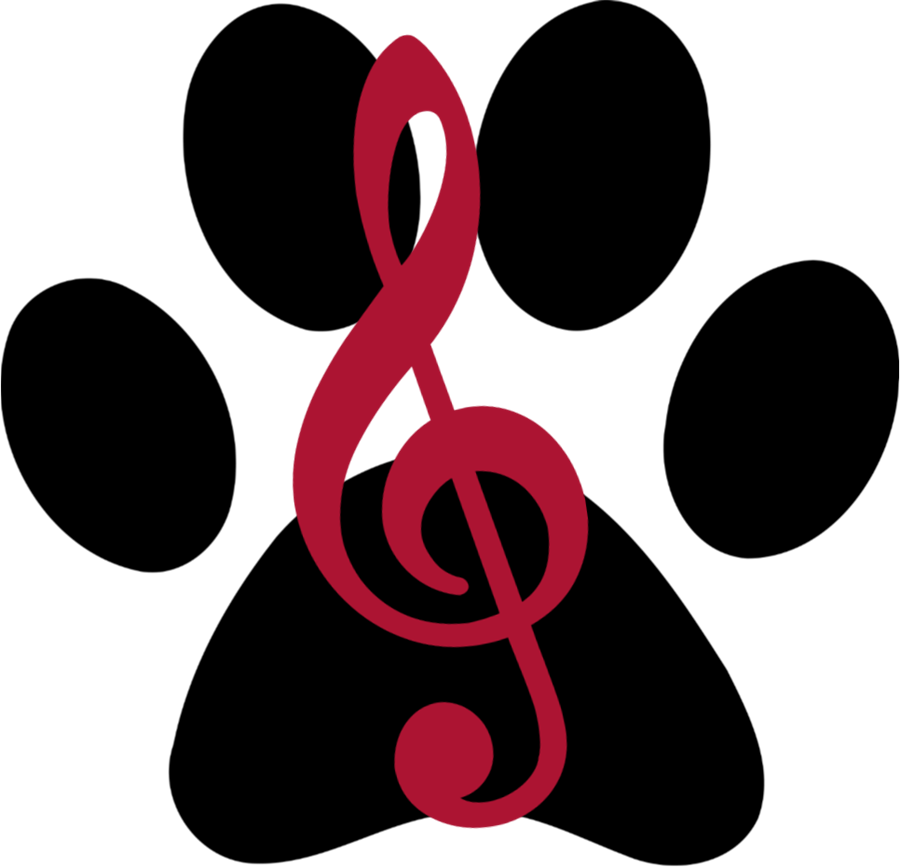 The Bbc Logo Is A Maroon Treble Clef Layered Over A - Colored Paw Print (900x867)