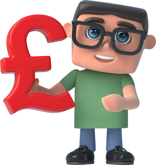 3d Boy In Glasses Holds Uk Pounds Sterling Symbol - Question Mark With Man Png (521x550)