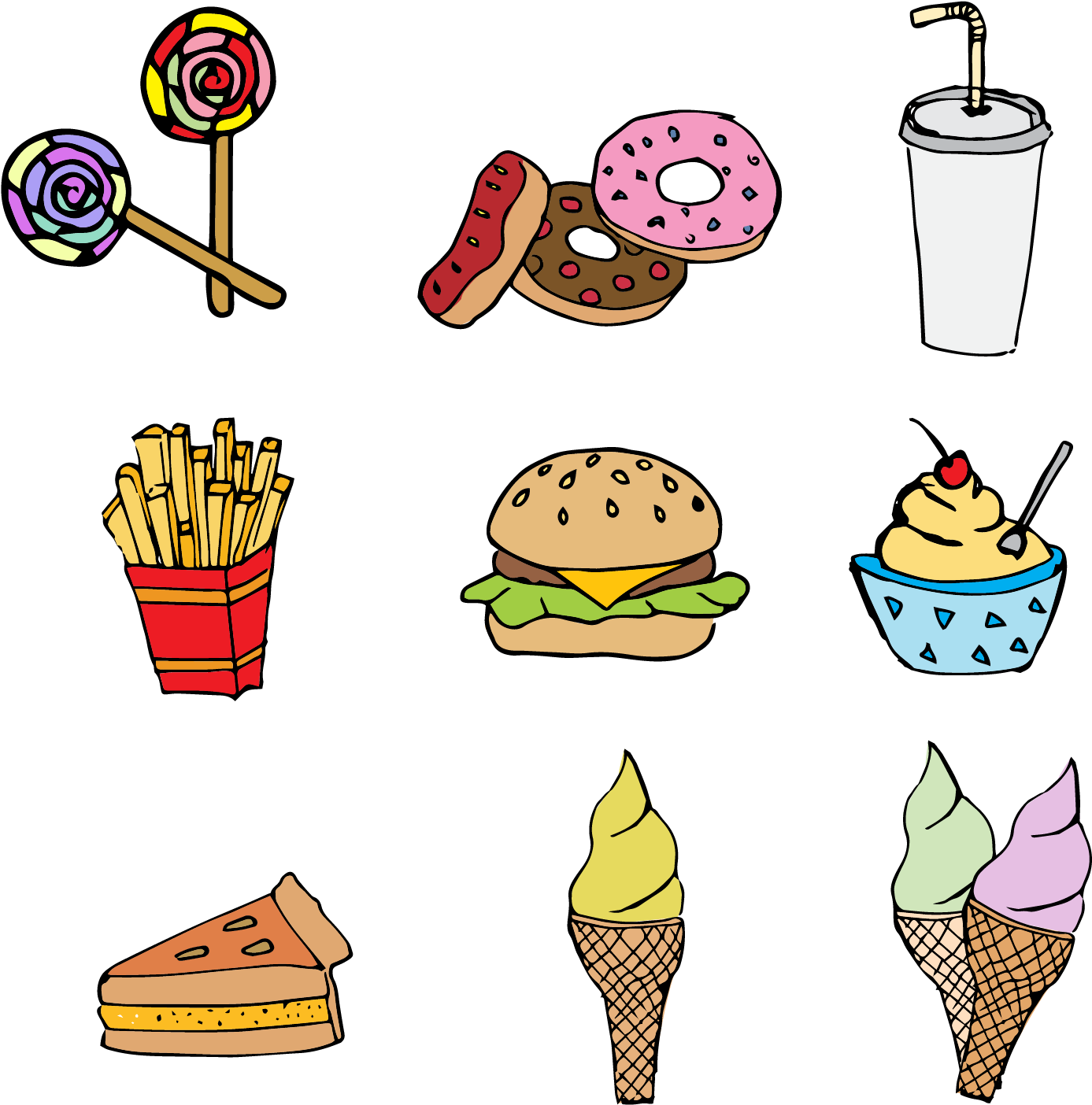 Ice Cream Fast Food Hamburger French Fries Donuts - Ice Cream Fast Food Hamburger French Fries Donuts (1654x1700)