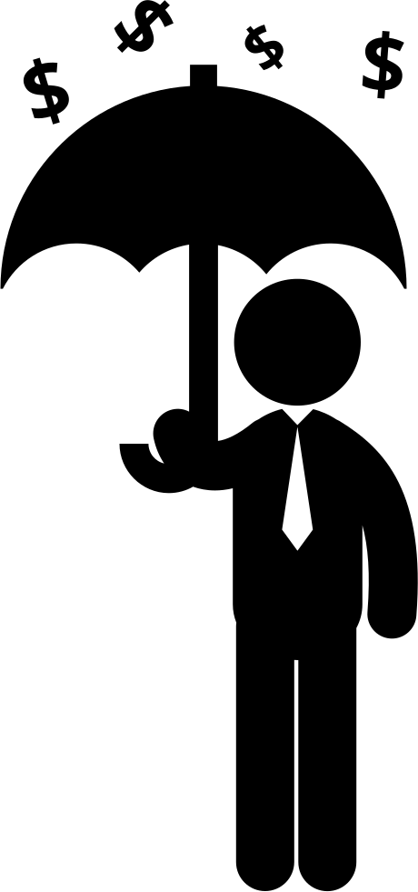 Man Holding An Umbrella Under Dollars Money Rain Comments - Cartoon With Money Logos (460x981)