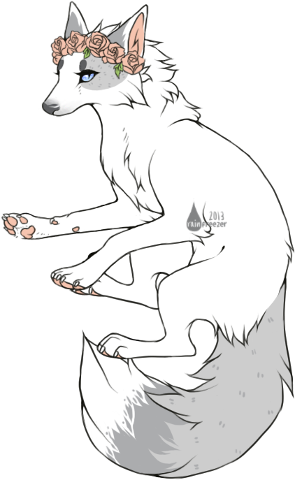 Wolf With Crown Drawing - Anime Wolf With Flower Crown (489x734)