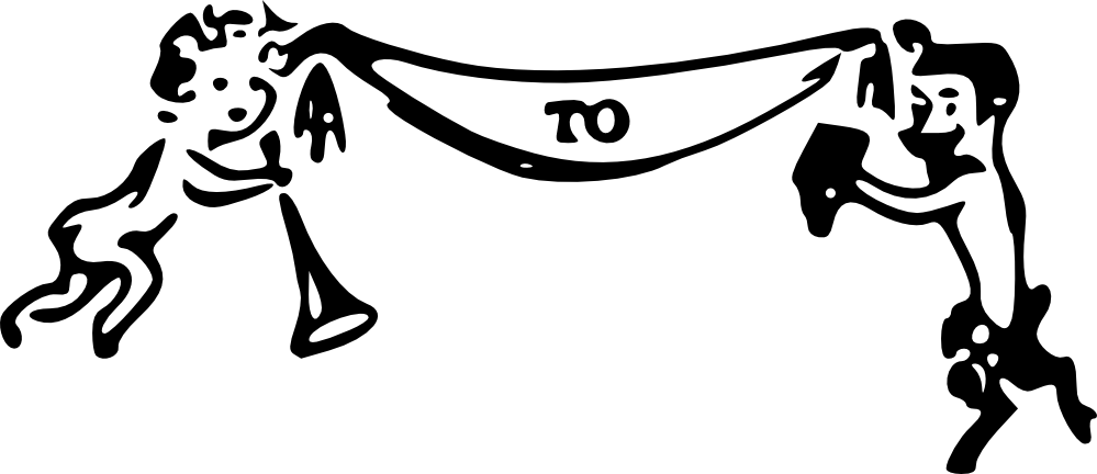 Cherubs Holding To Sign Black White Line Art 999px - Clip Art (999x432)