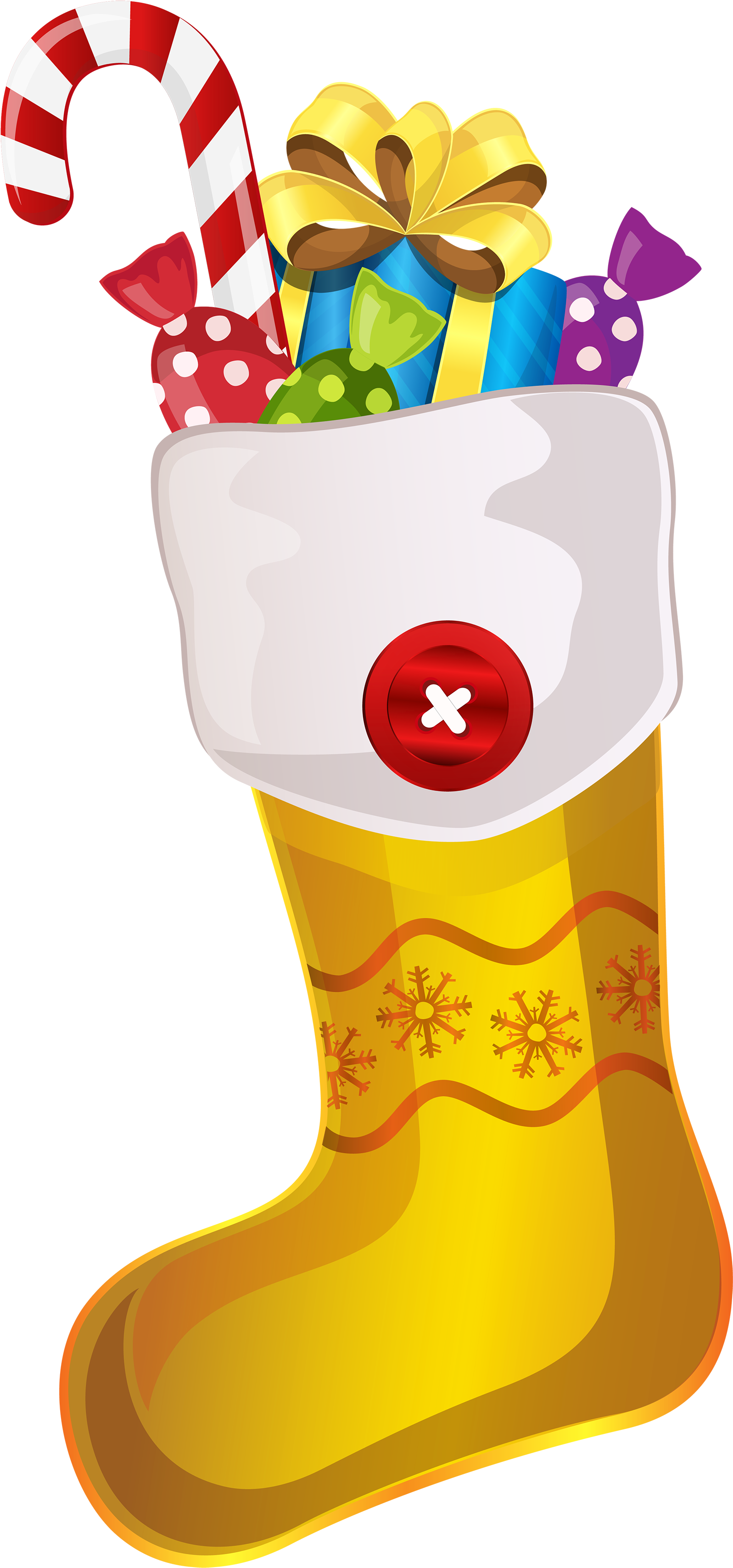 Christmas Yellow Stocking With Candy Cane Png Clipart - Clip Art (1675x3500)