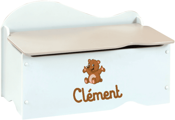 Coffre À Jouets Blanc/taupe À Personnaliser Avec Un - Label (600x600)