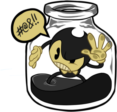 Angry Bendy In An Ink Bottle He's Transparent - Cartoon (500x500)