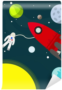 Rocket And Astronaut In The Universe Vector Illustration - Mural (400x400)
