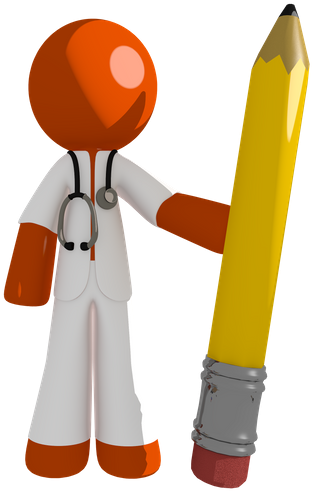 Orange Man Doctor Holding Giant Pencil - Pencil (381x550)