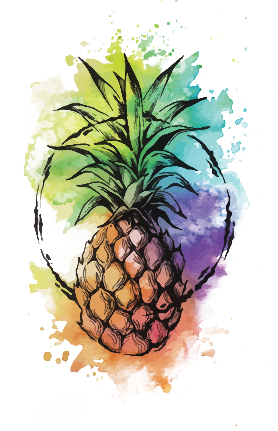 Pineapple Cocktail Watercolor Painting Punch Tattoo - Pineapple Watercolor Painting (970x1500)
