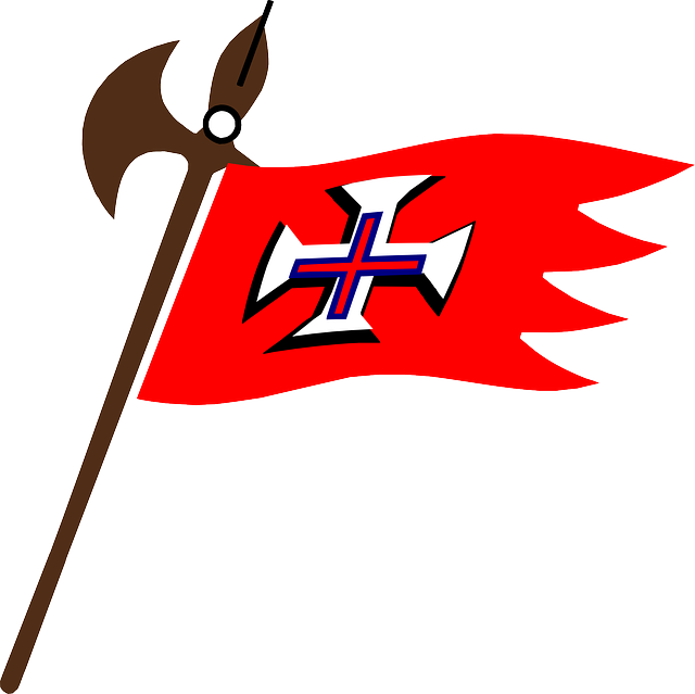Axe Flag, Red, Blue, Symbol, Axe - Flag With A Weapon (640x639)